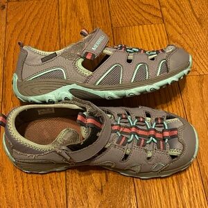 Unisex Kids Merrell Teal Green Gray Hydro H20 Strap Hook & Loop Sandals Size‎ 3